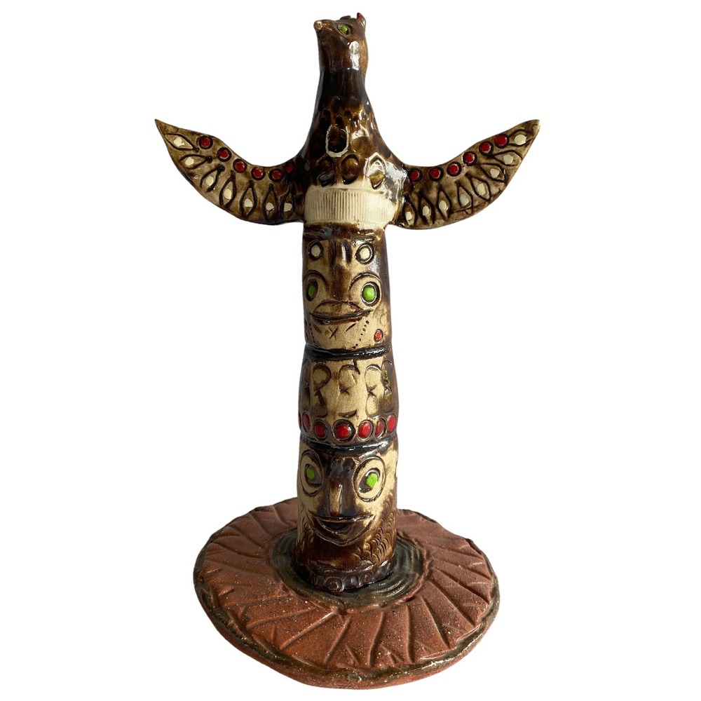 Vintage Native Handmade Thunderbird Ceramic Totem Rustic Studio Pottery Figurine